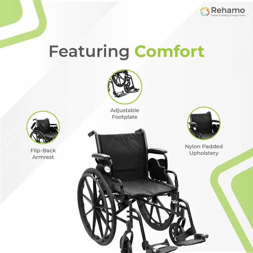Foldable M-Steel Frame Wheelchair with Flip-Back Armrest