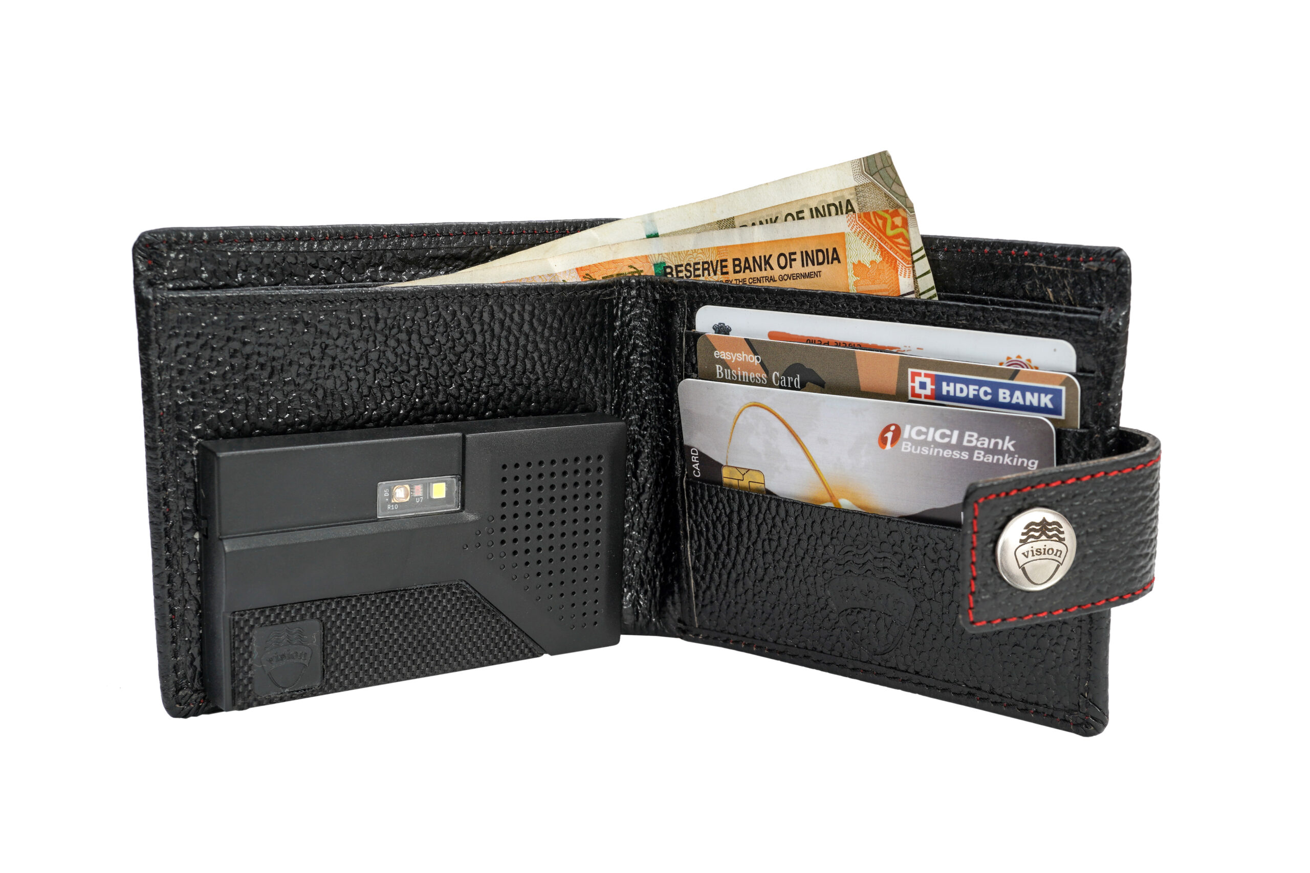 The wallet consists 4 slots for holding cards and 2 pockets to keep currency notes