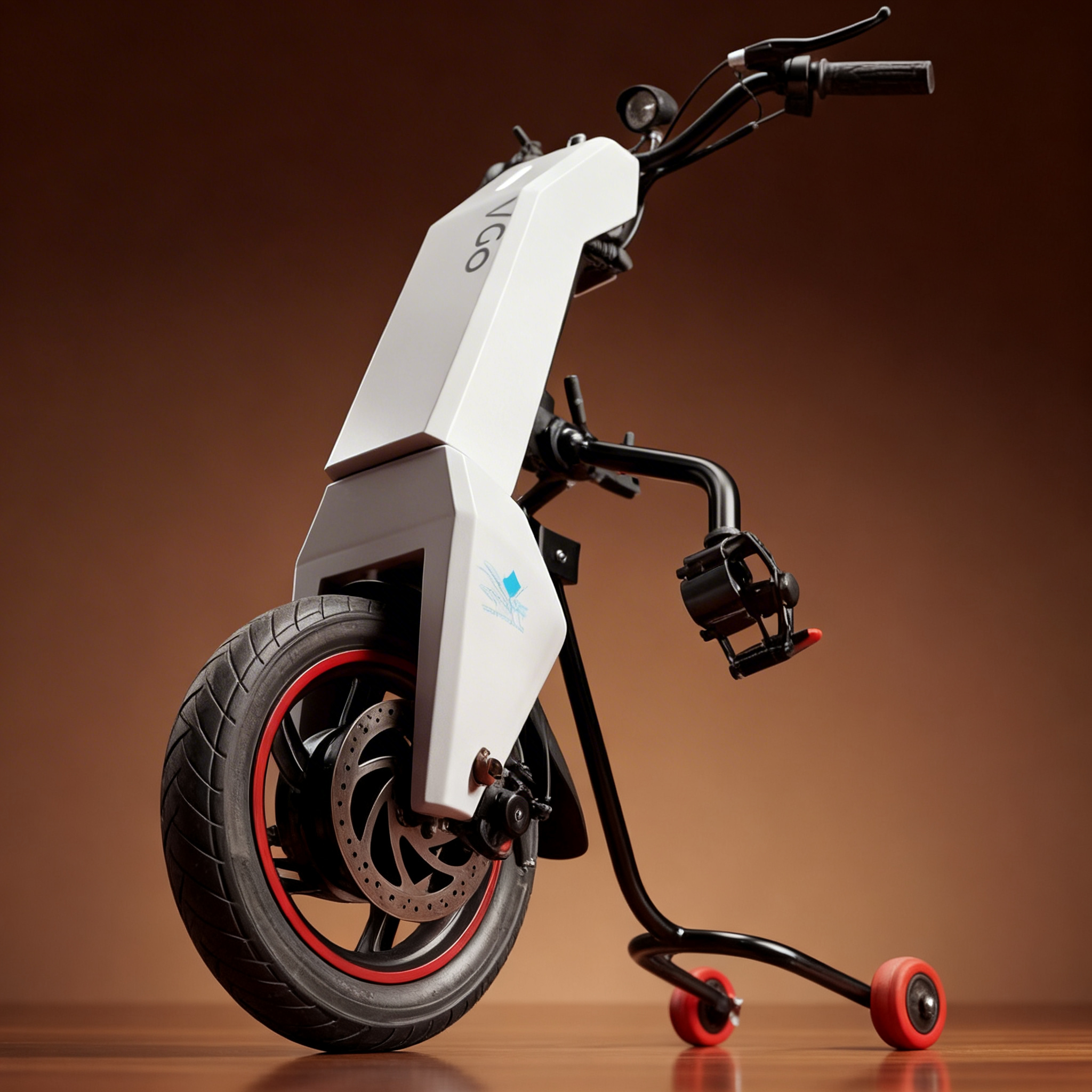 VGO hybrid mobility attachment in a premium studio setup with warm lighting and wooden floor.