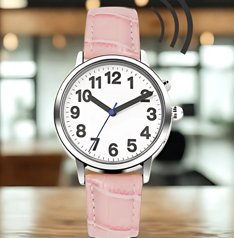 Round Talking Low Vision Watch, Female Leather Strip